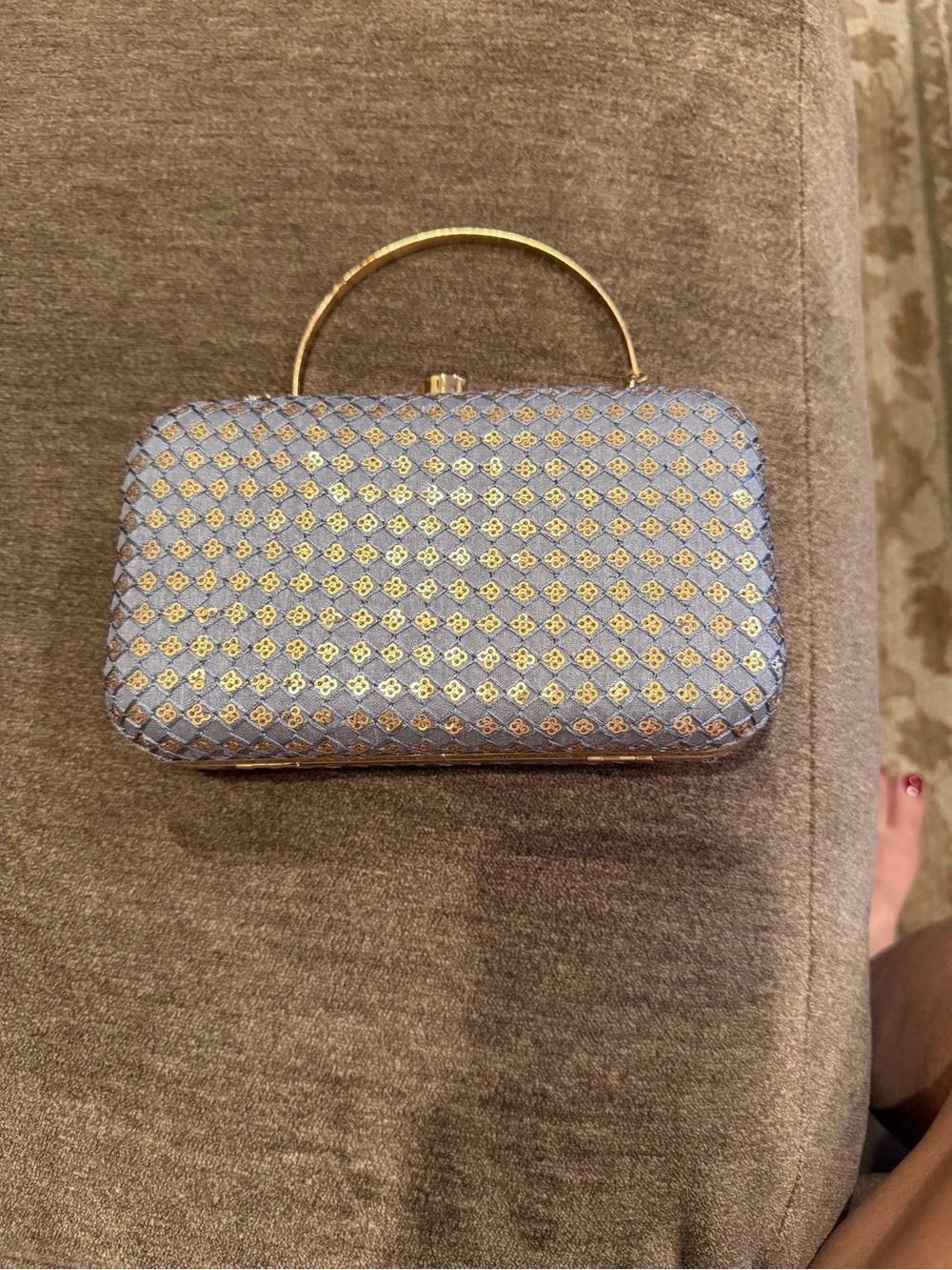Elegant Blue and Gold Evening Clutch with Top Handle